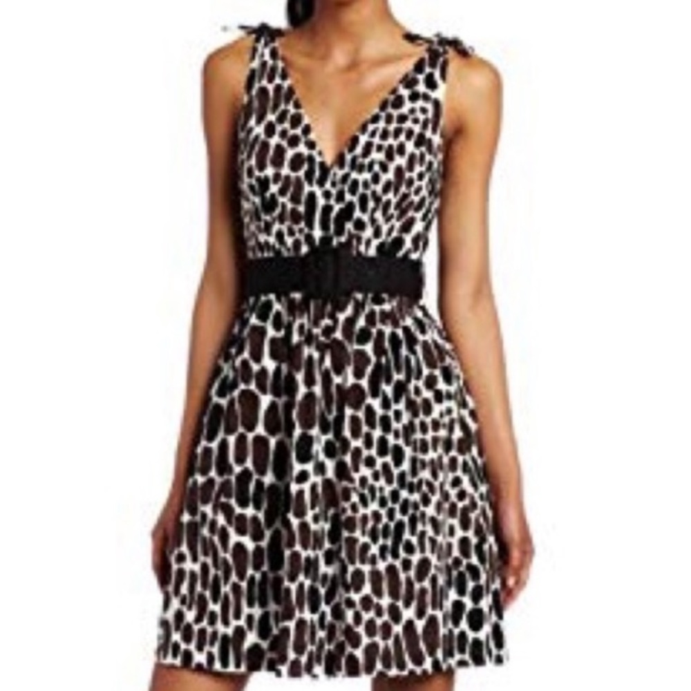 Trina Turk 12 giraffe print tie shoulder dress